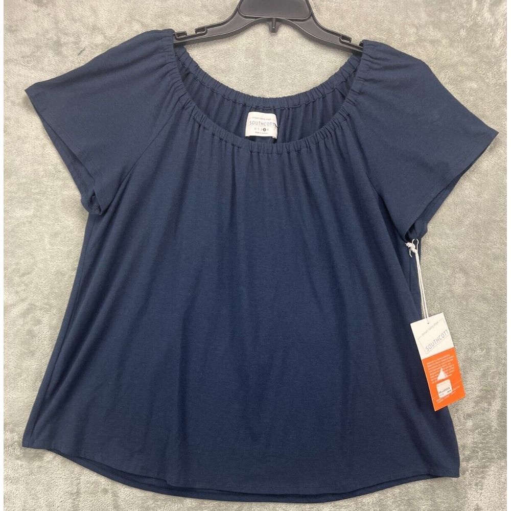 Southcott Women's Blouse Size 3 Navy Flutter Sleeve Shirred Short Sleeve
